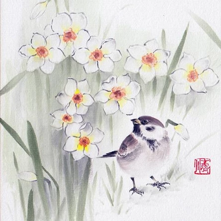 Рисовать Суми-Э (Гохуа) — Птичка-белоглазка