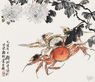 Рисовать Суми-э - Крабы и креветки