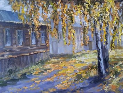 Рисуем маслом -  "Осенний дождь"