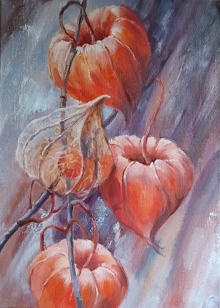 Рисуем маслом -  "Яркий физалис"