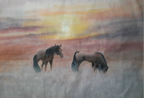 Китайская  живопись - «Лошади в тумане»