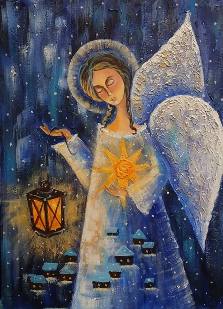 Акрил и декоративная штукатурка - «Рождественский ангел»