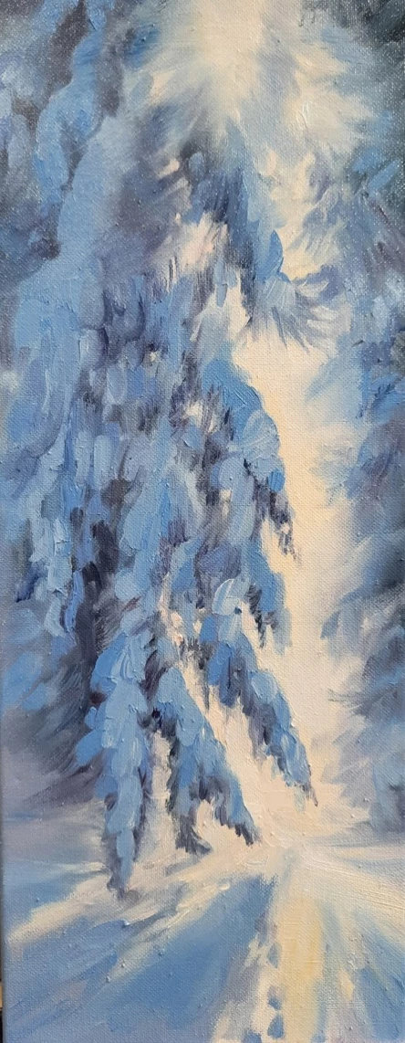 Рисуем маслом -  "Зимние ели"
