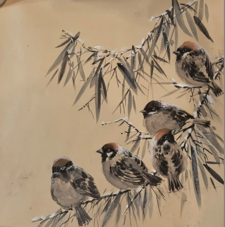 Китайская  живопись - «Воробушки»