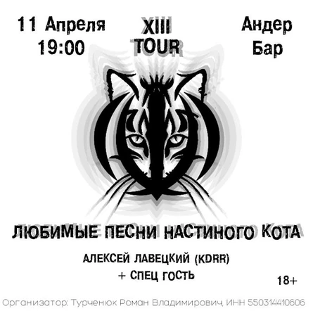 Любимые Песни Настиного Кота в Омске — 11 Апреля — Андер Бар