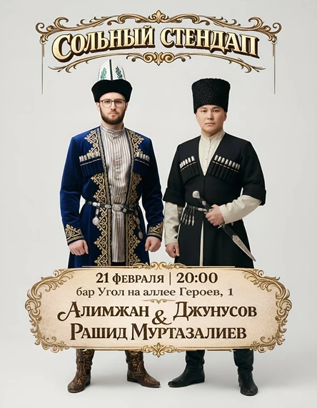 "Сольный стендап Алимжан Джунусов и Рашид Муртазалиев" в баре "Угол"