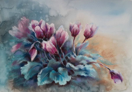 Пастель - "Яркие цикламены"