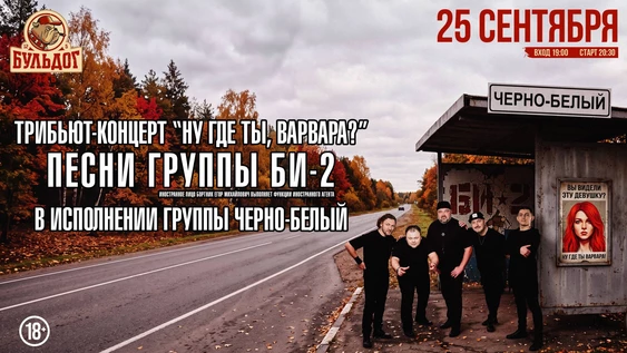 ЧЁРНО-БЕЛЫЙ - трибьют БИ-2 - 25 сентября Бульдог