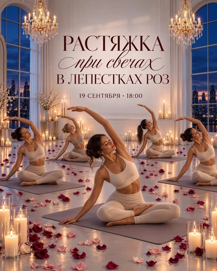 Растяжка при свечах в лепестках роз
