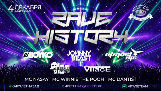 RAVE HISTORY - #КАК17ЛЕТНАЗАД - DJ BOYKO | JOHNNY BEAST | UTMOST DJs | VITAGE | ROMAN KATKE | MC WINNIE THE POOH | MC NASAY | MC DANTIST - 4 ДЕКАБРЯ