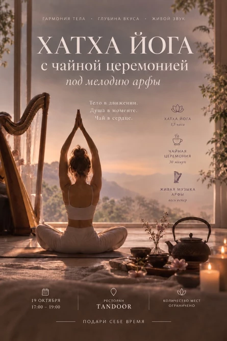 Хатха-йога с чайной церемонией под  мелодию арфы